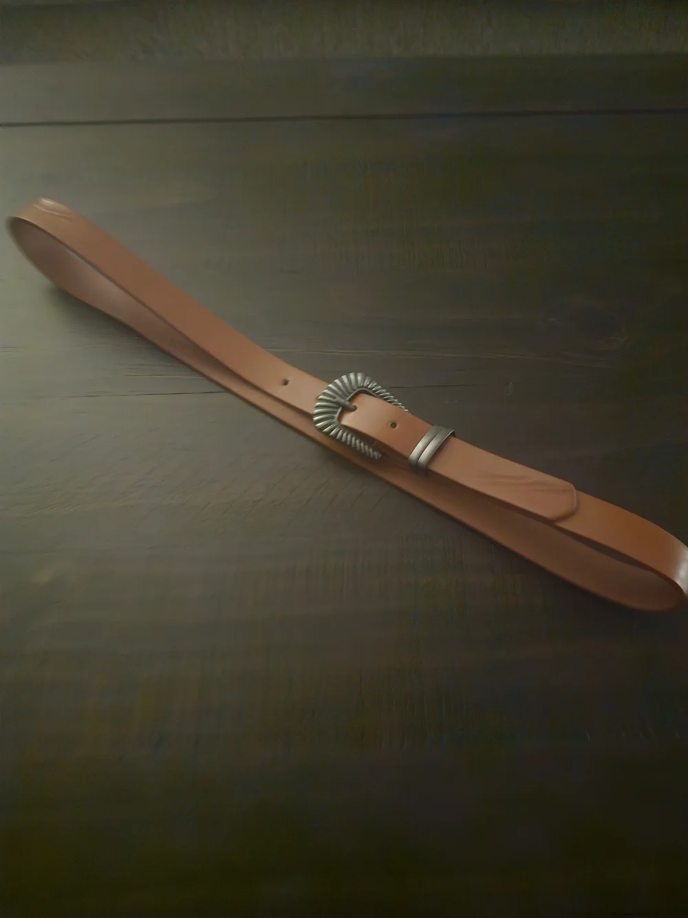 Women’s Brown Leather Belt with Decorative Silver-Tone Buckle